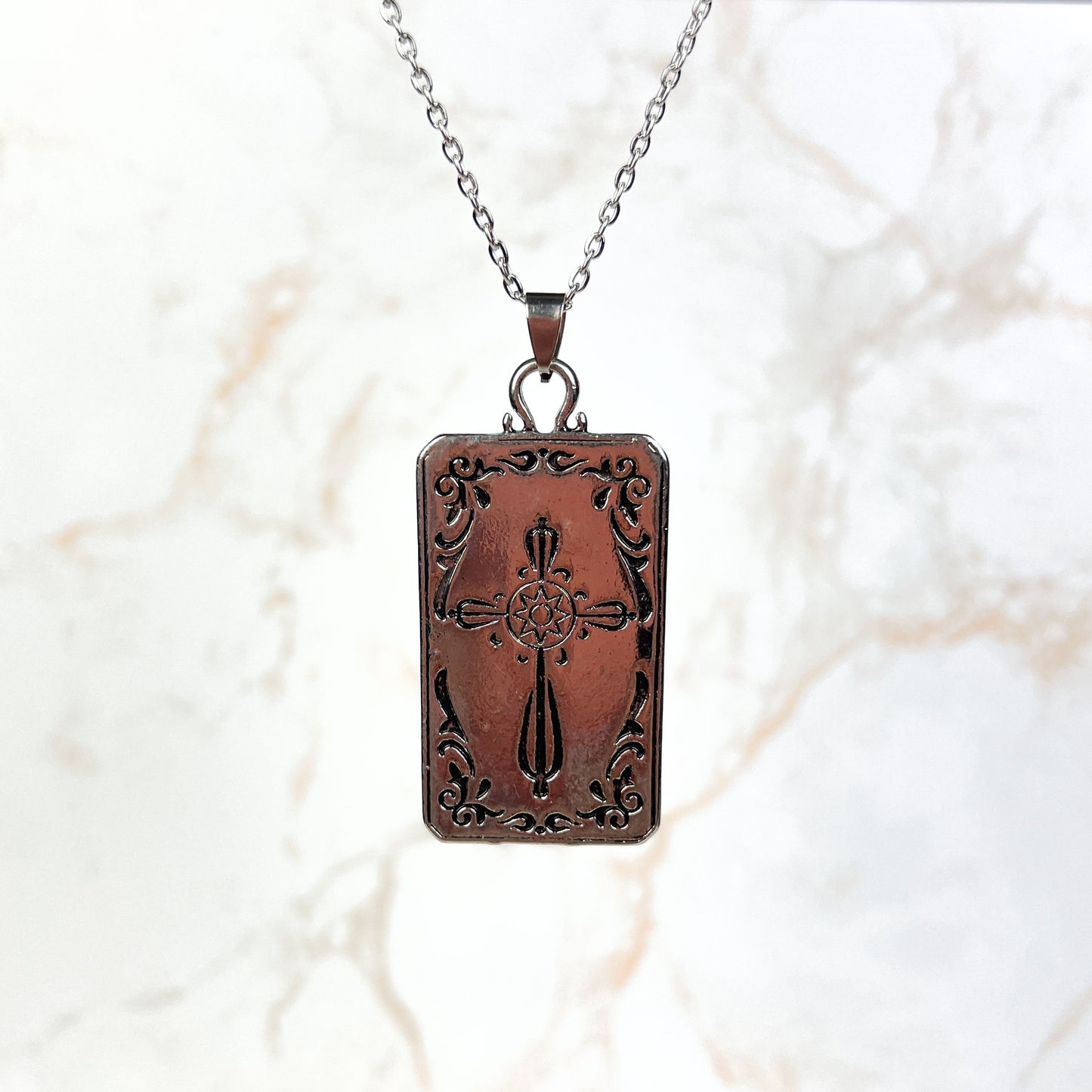 Wheel of fortune tarot arcana necklace with a reversible pendant Baguette Magick
