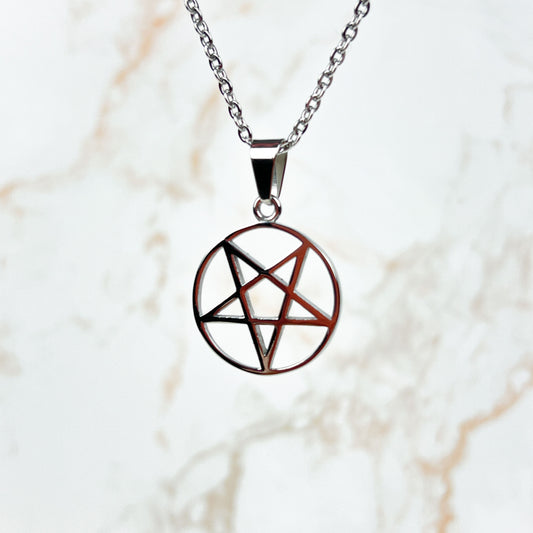 Stainless steel reversed pentacle necklace
