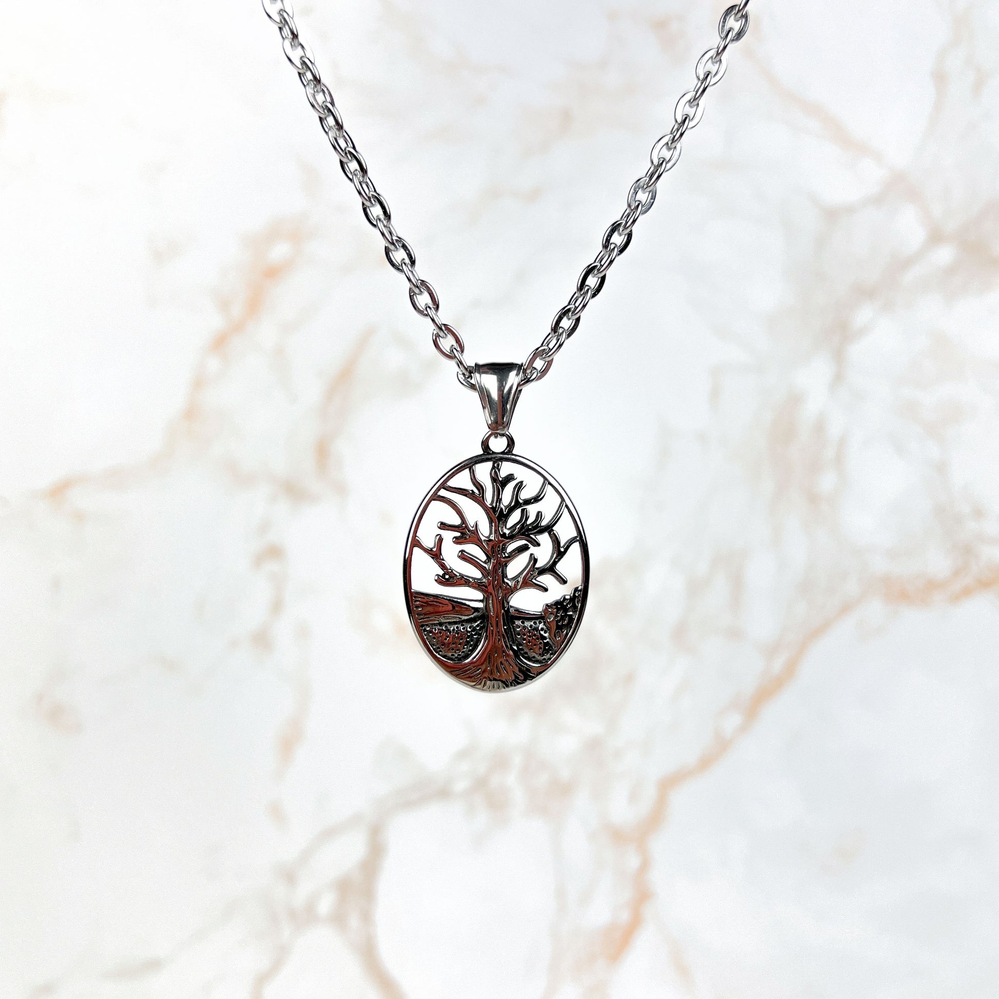 Winter tree gothic pendant necklace, stainless steel Baguette Magick