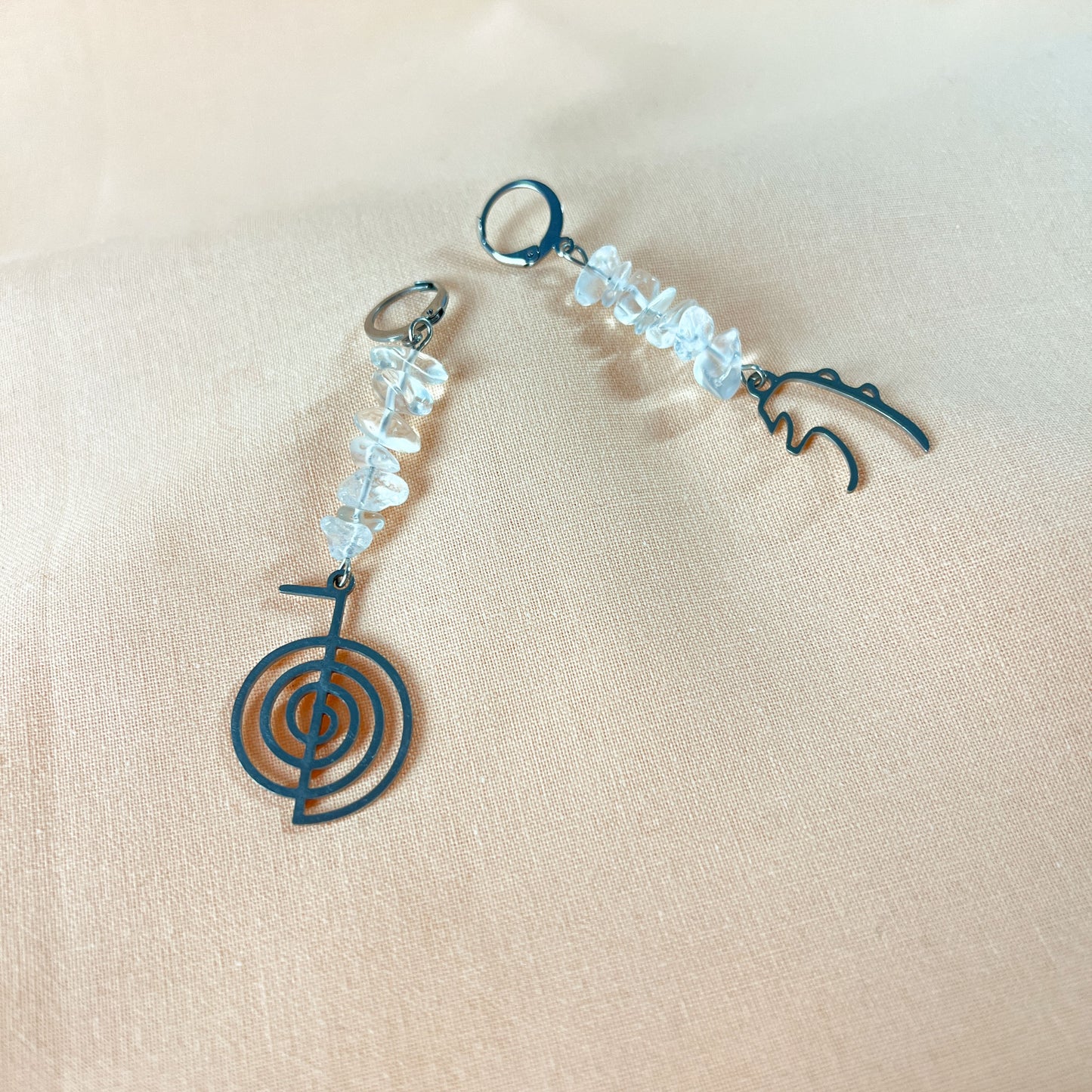 Reiki symbol earrings quartz and stainless steel Cho Ku Rei and Sei He Ki