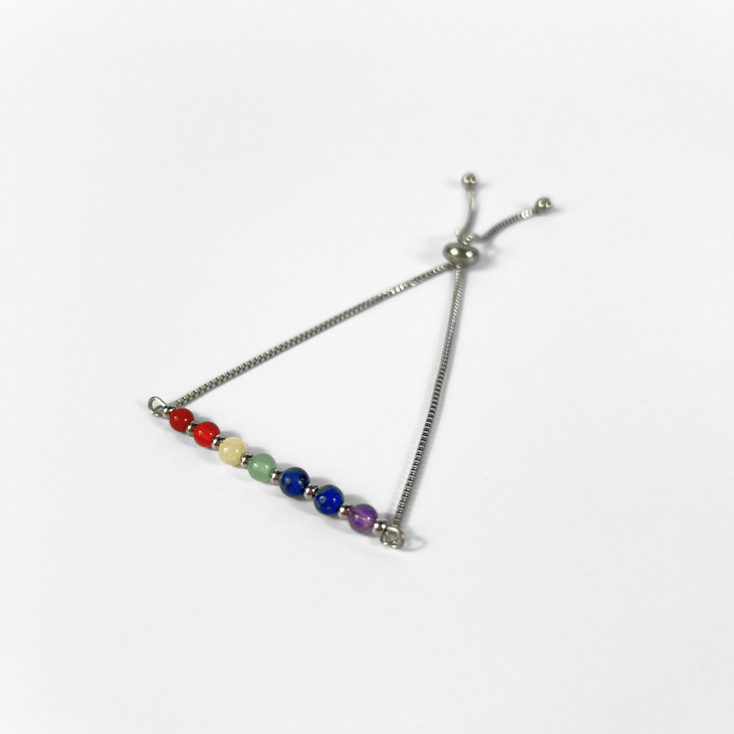 Seven chakra slider bracelet, natural gemstones, stainless steel Baguette Magick