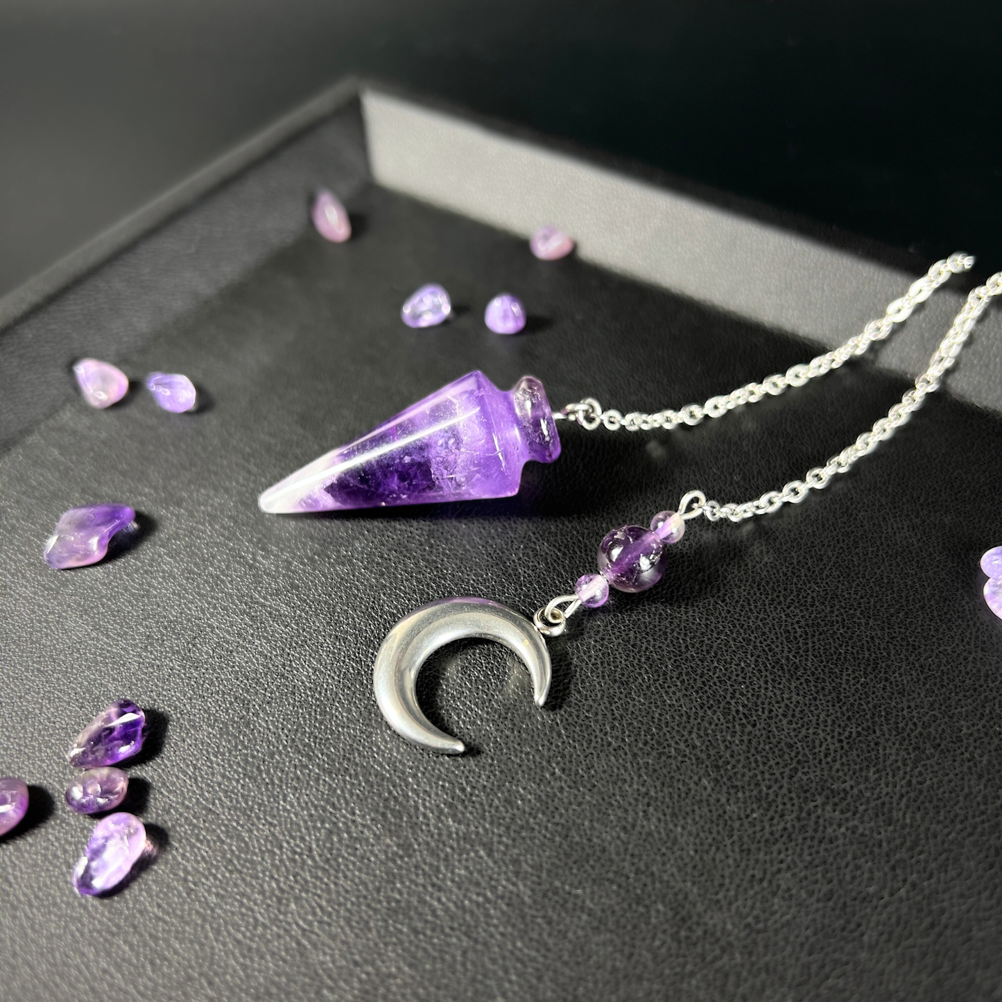 Amethyst Moon crescent pendulum