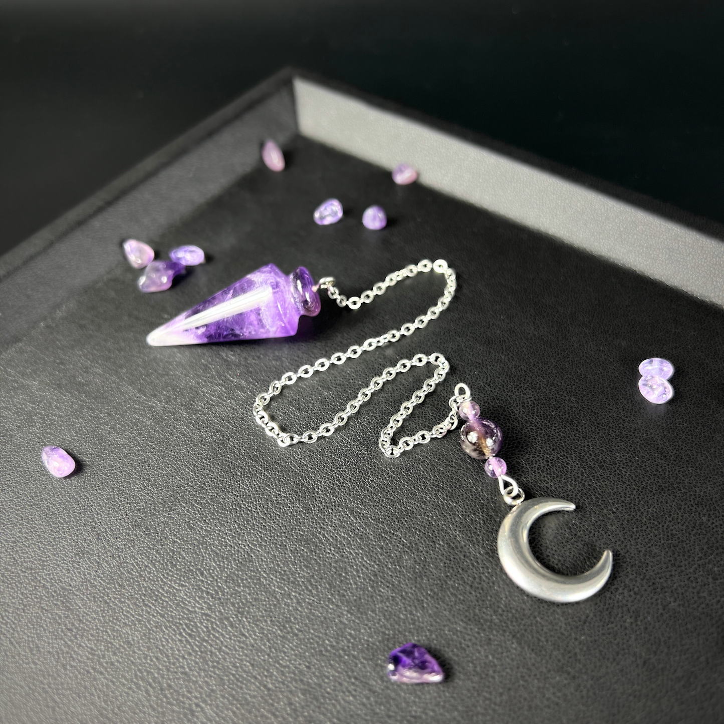 Amethyst Moon crescent pendulum