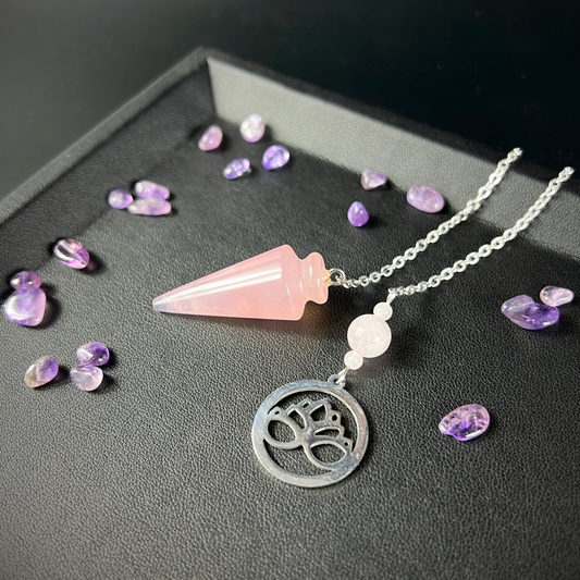 Rose quartz lotus flower pendulum