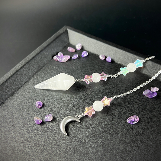 Quartz, stars and Moon cute dowsing pendulum