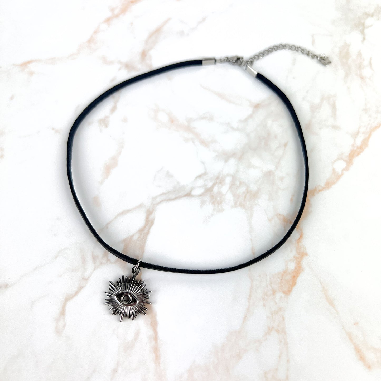 Witch black choker, vegan suede and stainless steel