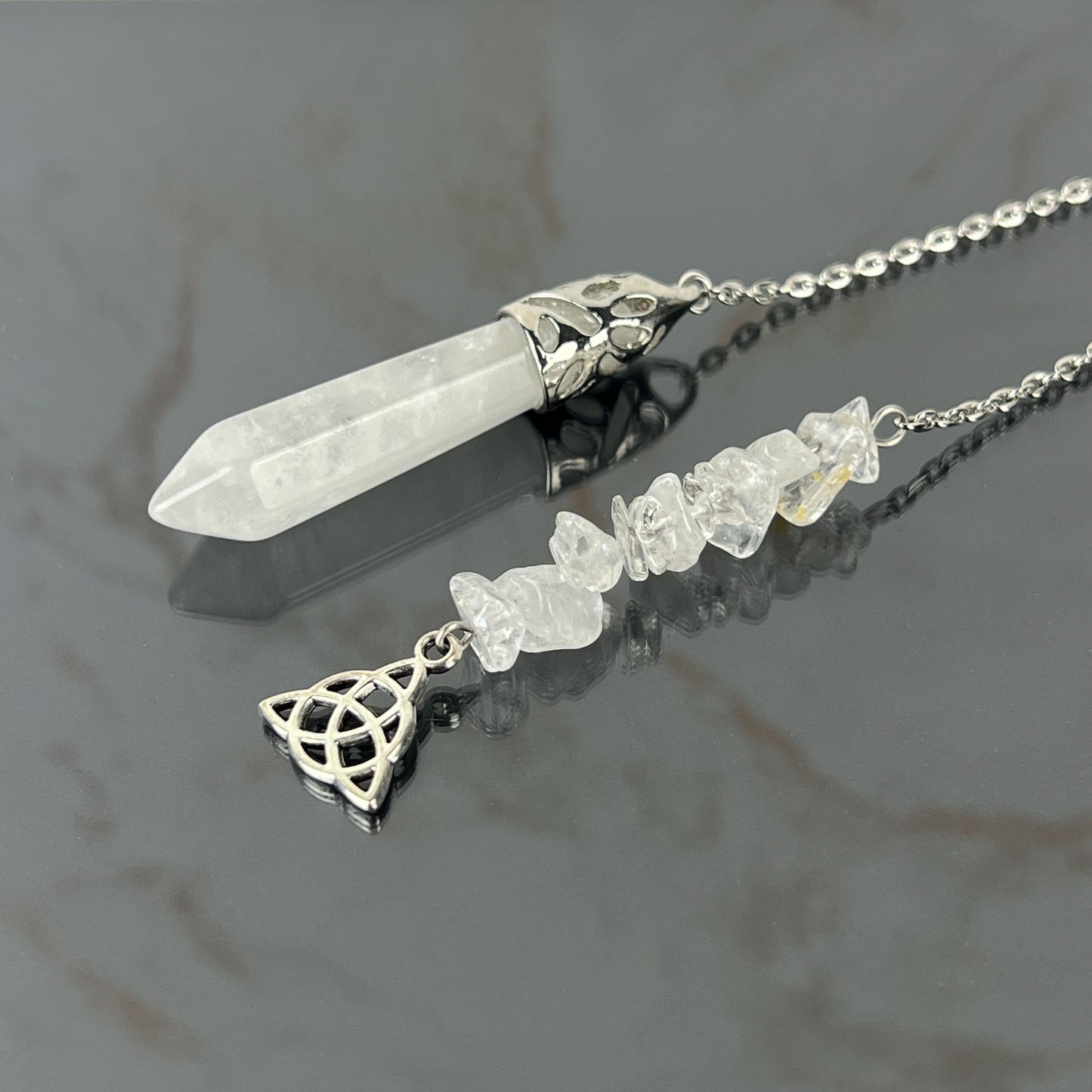 Clear quartz and triquetra pendulum Baguette Magick