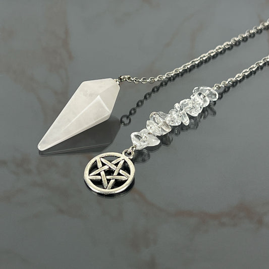 Clear quartz and pagan wiccan pentacle pendulum