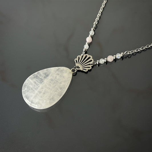 Aphrodite necklace quartz, moonstone, rose quartz and stainless steel