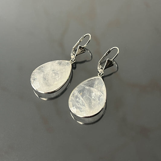 Clear quartz faceted teardrop earrings