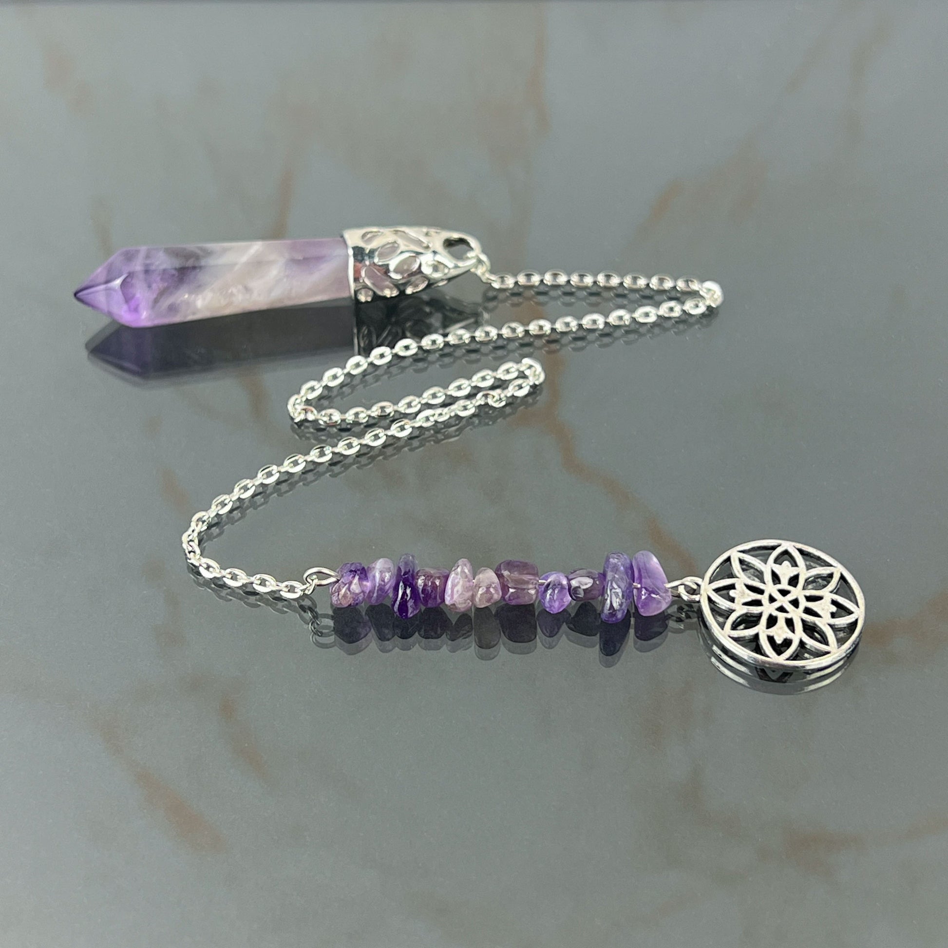 Amethyst and mandala pendulum Baguette Magick