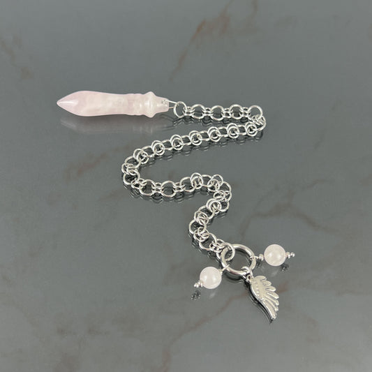 Egyptian Thot pendulum rose quartz chainmail, wing and stainless steel Baguette Magick