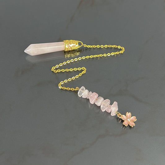 Golden Rose quartz sakura flower pendulum