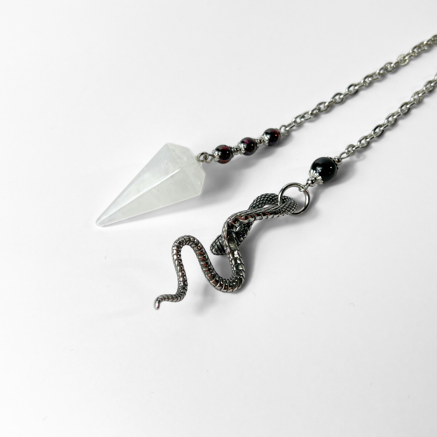Quartz, garnet and obsidian snake dowsing pendulum Baguette Magick