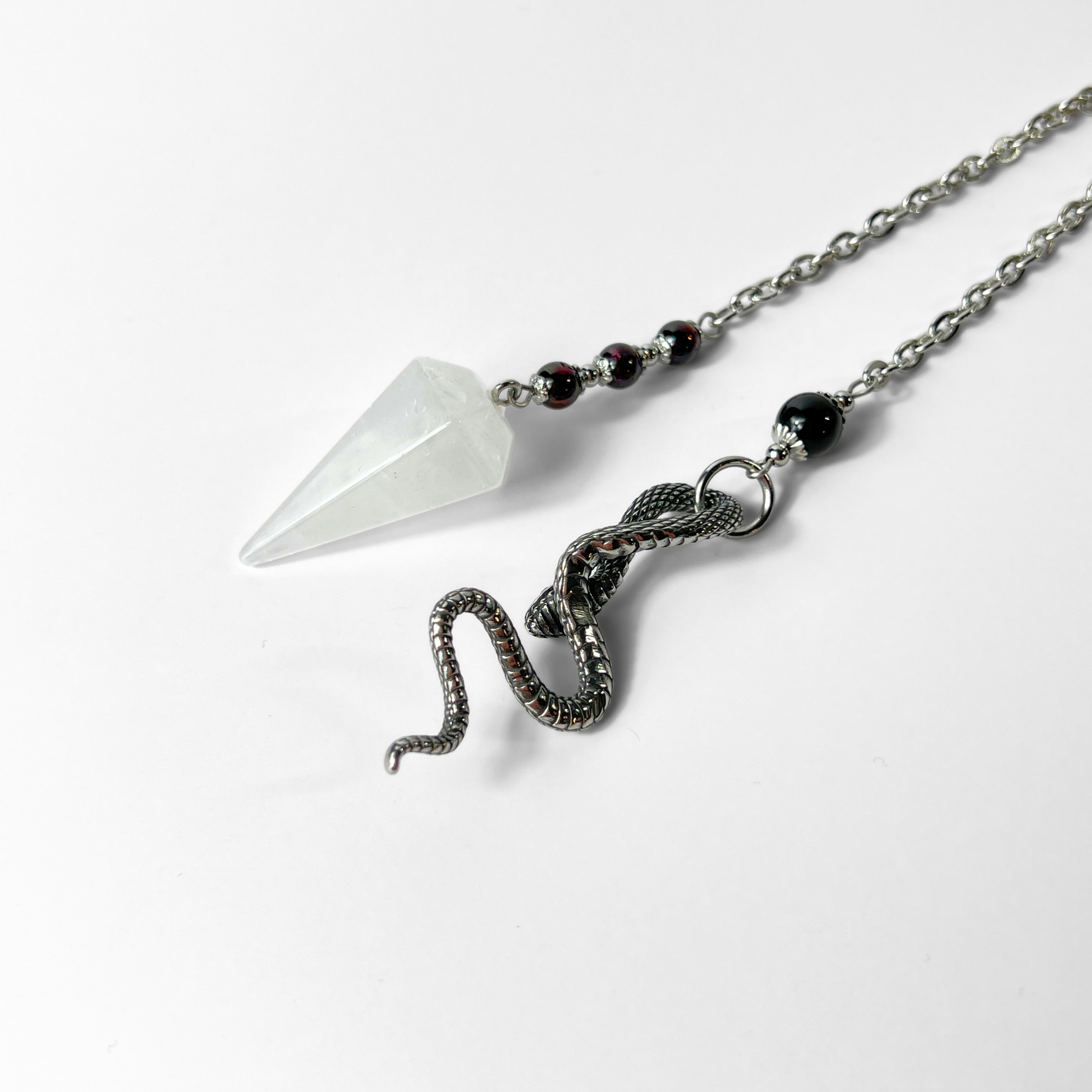 Quartz, garnet and obsidian snake dowsing pendulum Baguette Magick