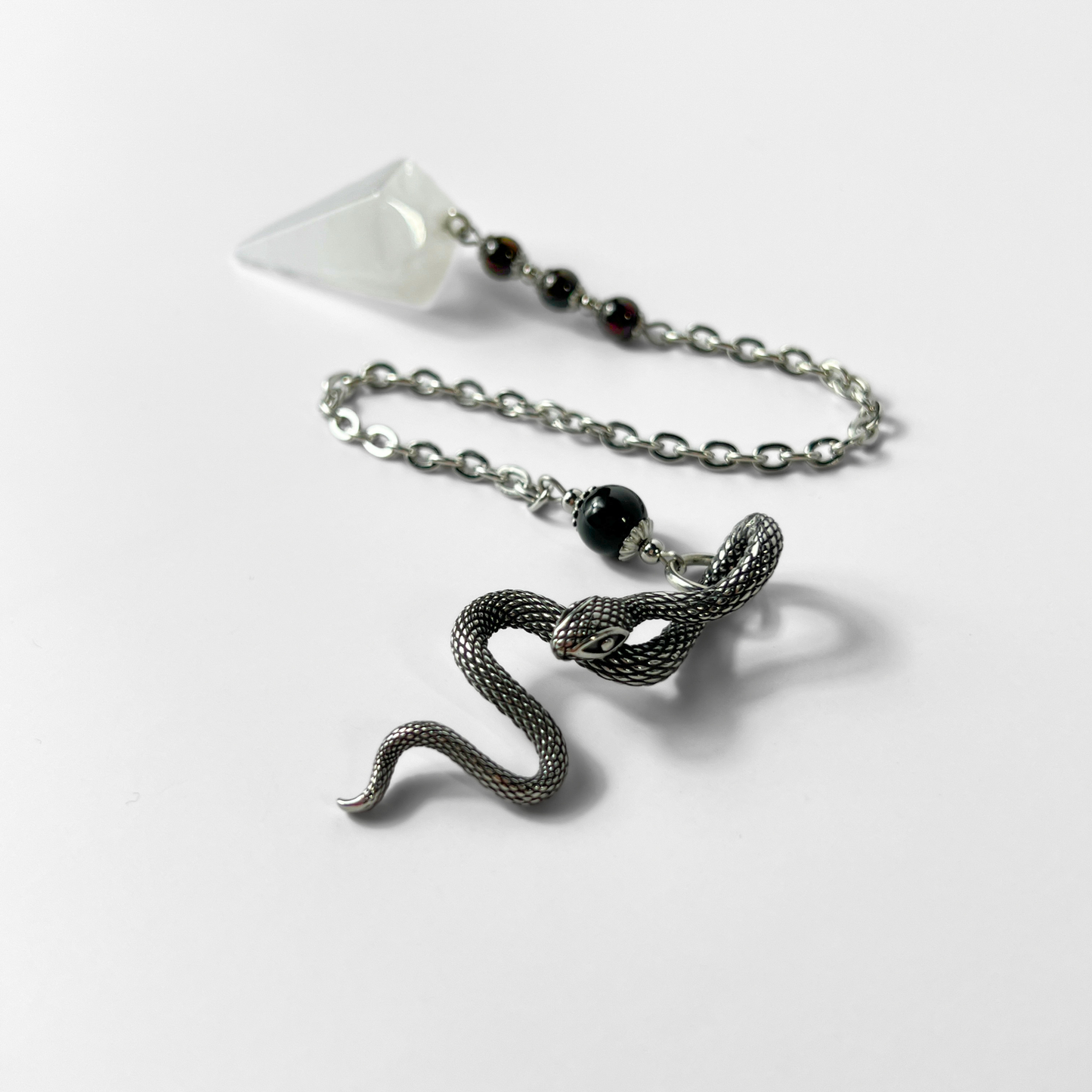 Quartz, garnet and obsidian snake dowsing pendulum Baguette Magick