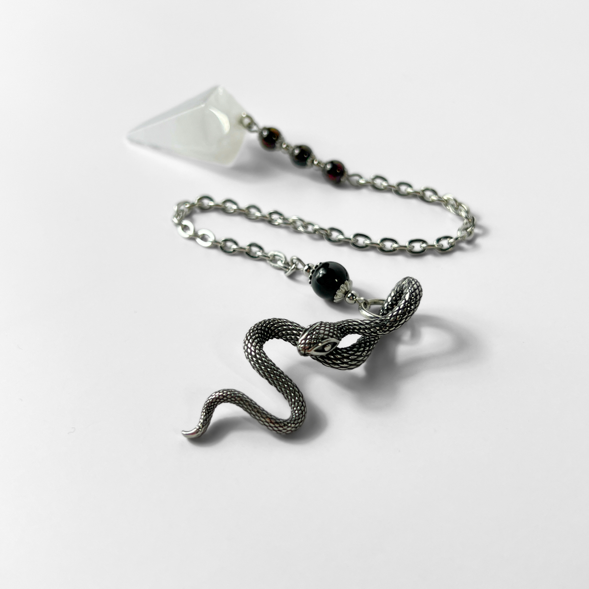 Quartz, garnet and obsidian snake dowsing pendulum Baguette Magick