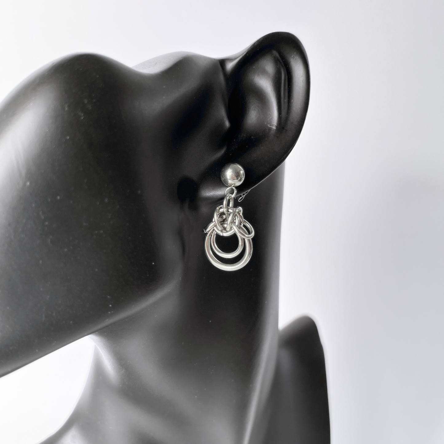 Chainmail stud earrings, Byzantine and double loop Baguette Magick