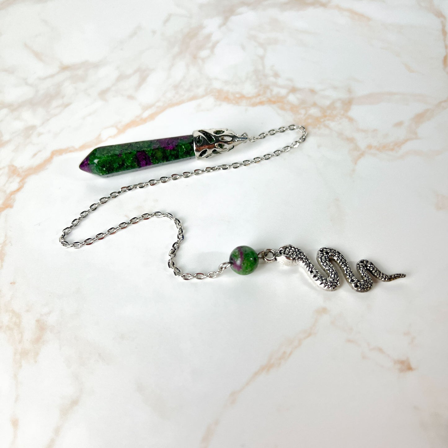 Snake dowsing pendulum, multiple gemstones Baguette Magick