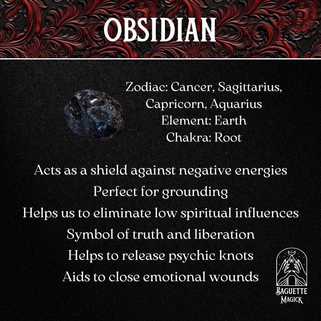 obsidian crystal gemstone spiritual properties and virtues Baguette Magick