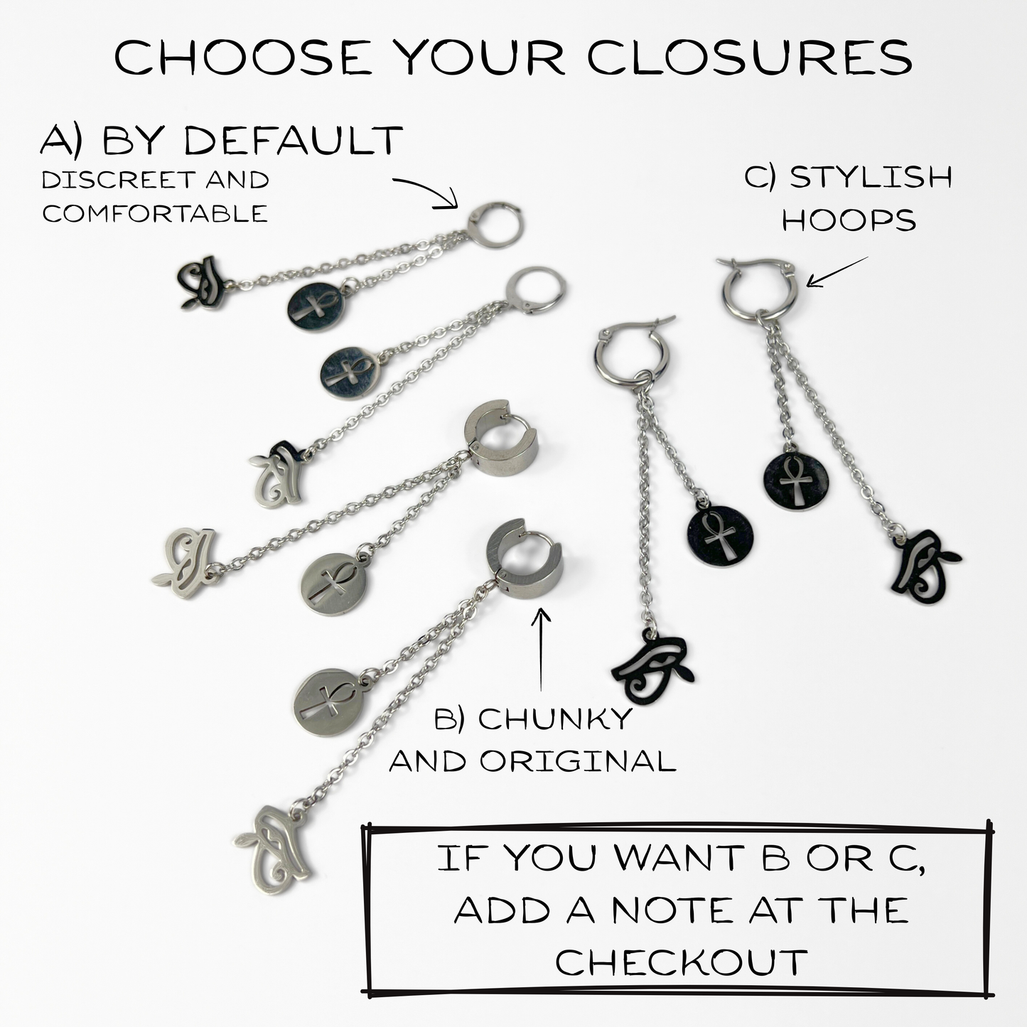 Boucle d'oreille Ankh et Œil d'Horus, Mono ou Paire