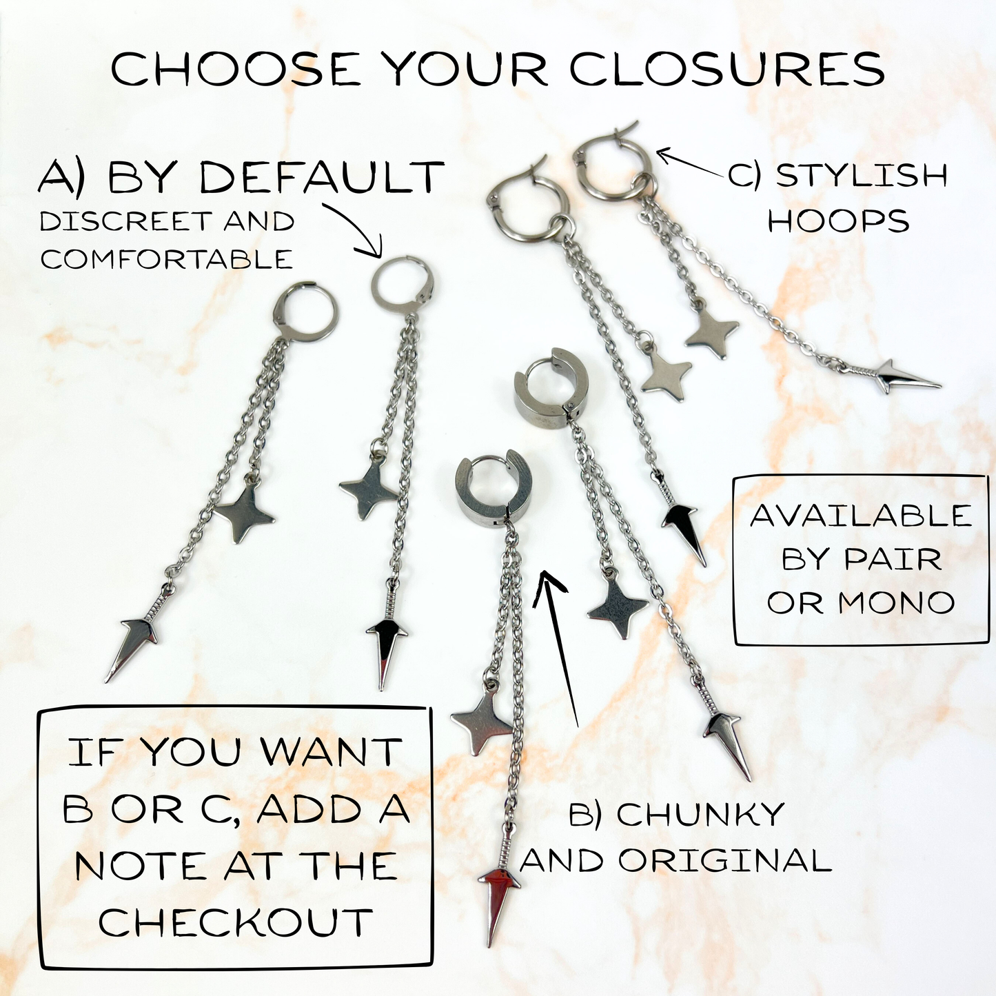 Boucle d'oreille Kunai et shuriken, Mono ou Paire