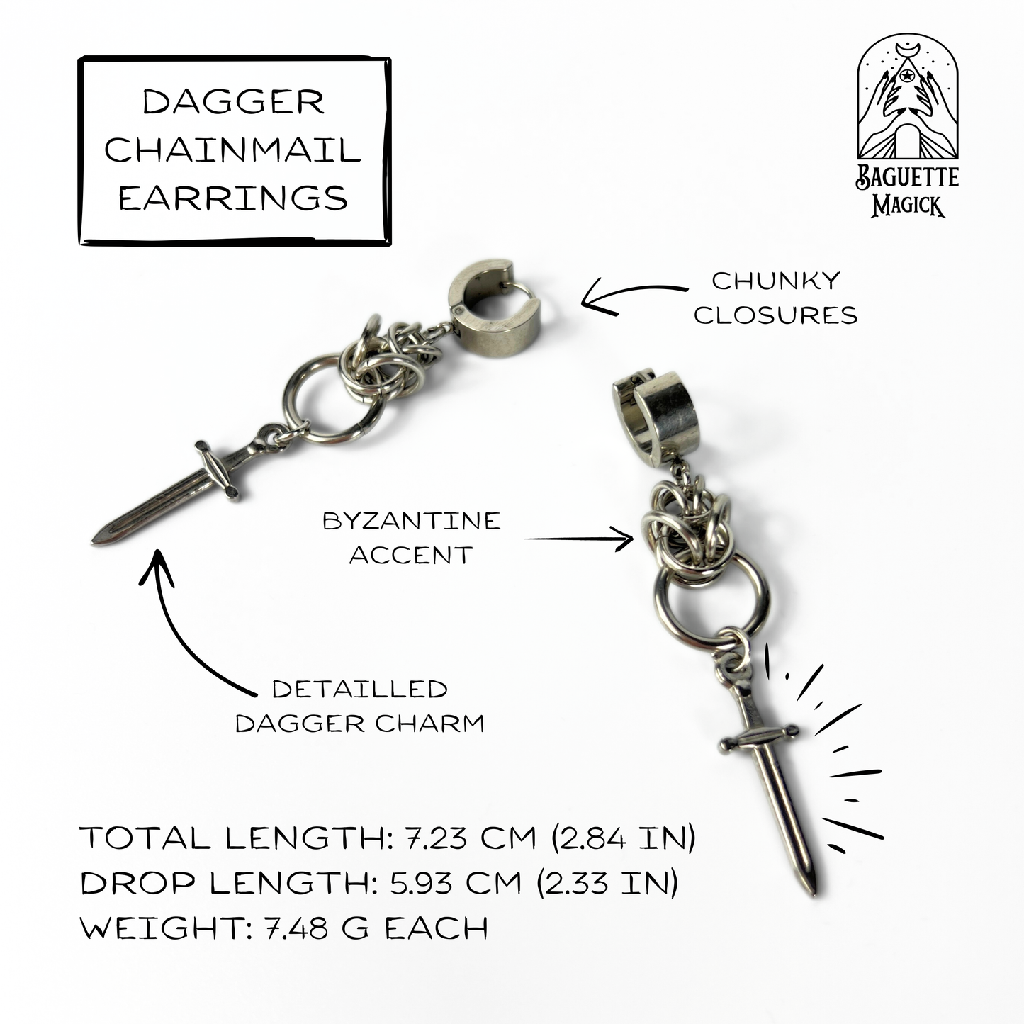 Dagger and Byzantine chainmail earrings