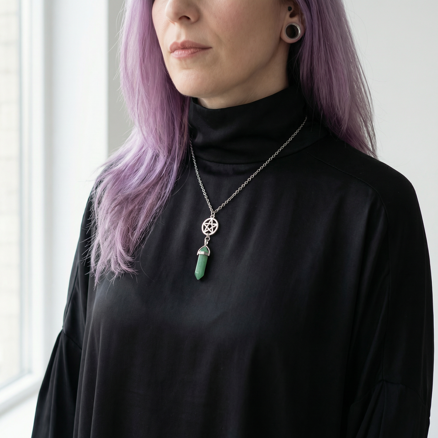 Pentacle pendulum necklace - obsidian, quartz, rose quartz, or aventurine