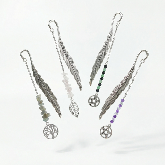 Big bookmark for your grimoire, book, journal, with gemstones and charms Baguette Magick