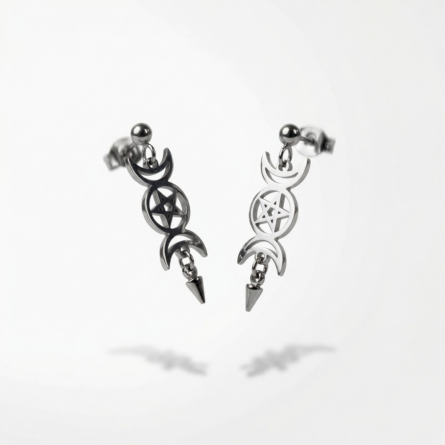 Triple Moon and pentacle stud earrings