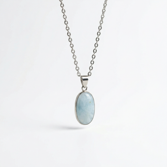 Collier pendentif aigue-marine bijoux de lithothérapie