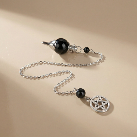 Obsidian and pentacle Sephoroton dowsing pendulum