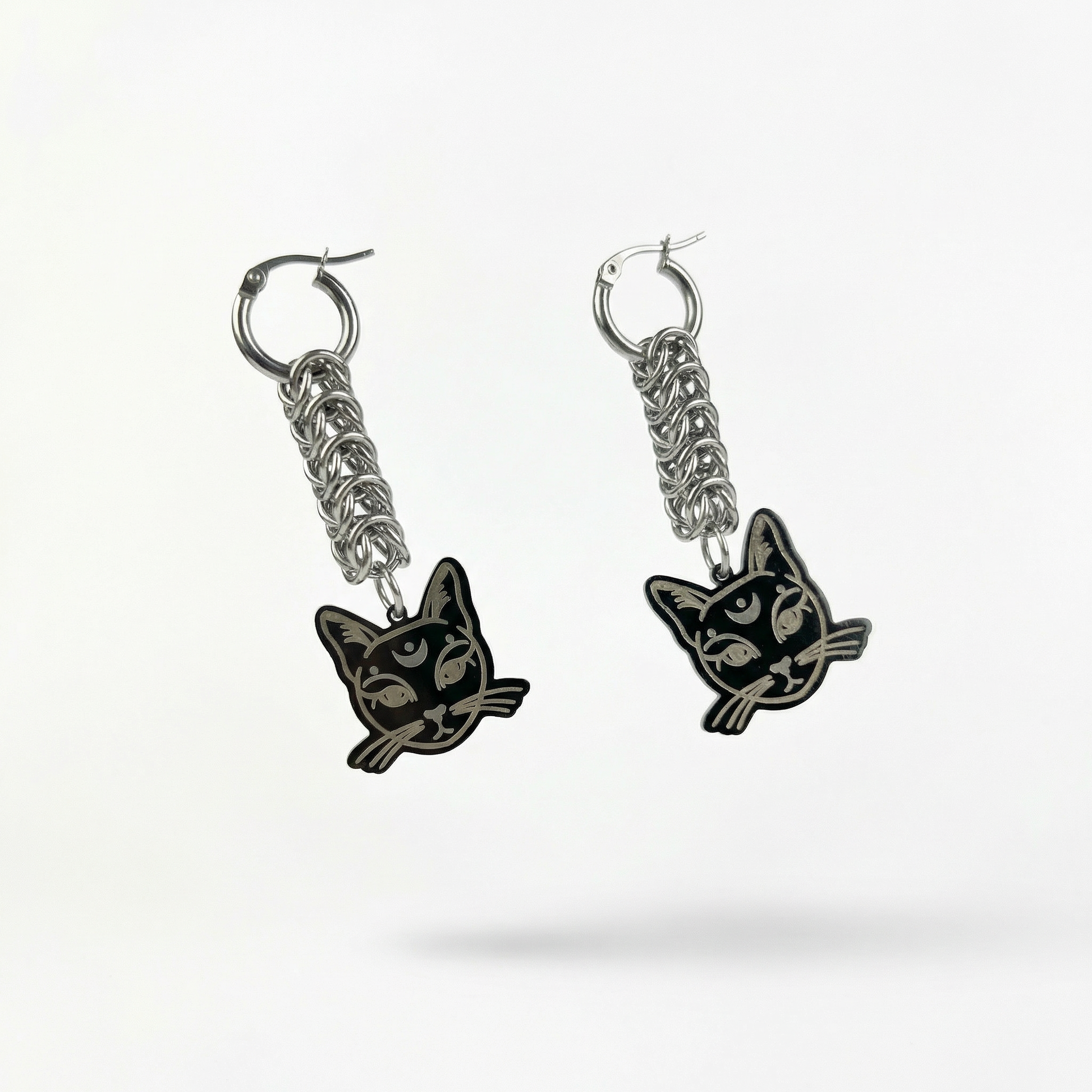 Bastet goddess box chain chainmail earrings Baguette Magick