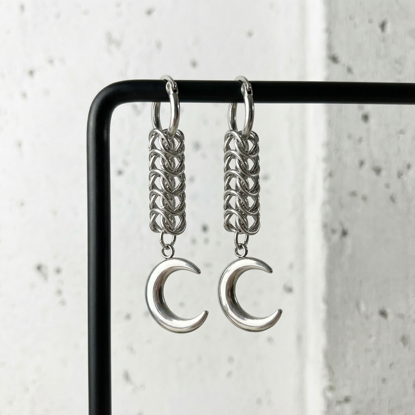 Crescent Moon box chain chainmail earrings