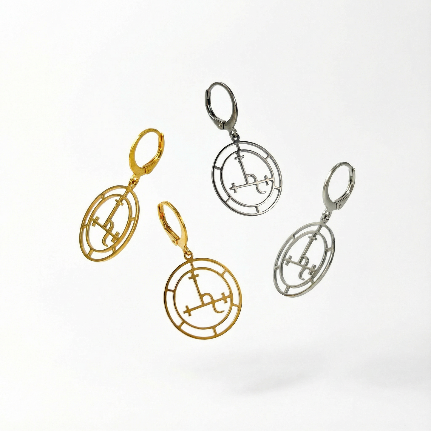 Lilith sigil earrings, gold or silver tone, stainless steel