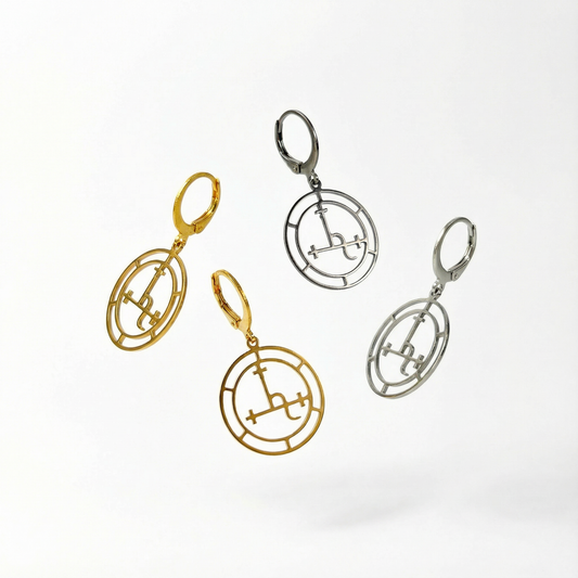Lilith sigil earrings, gold or silver tone, stainless steel