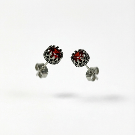 Red rhinestone and crown stud earrings Baguette Magick