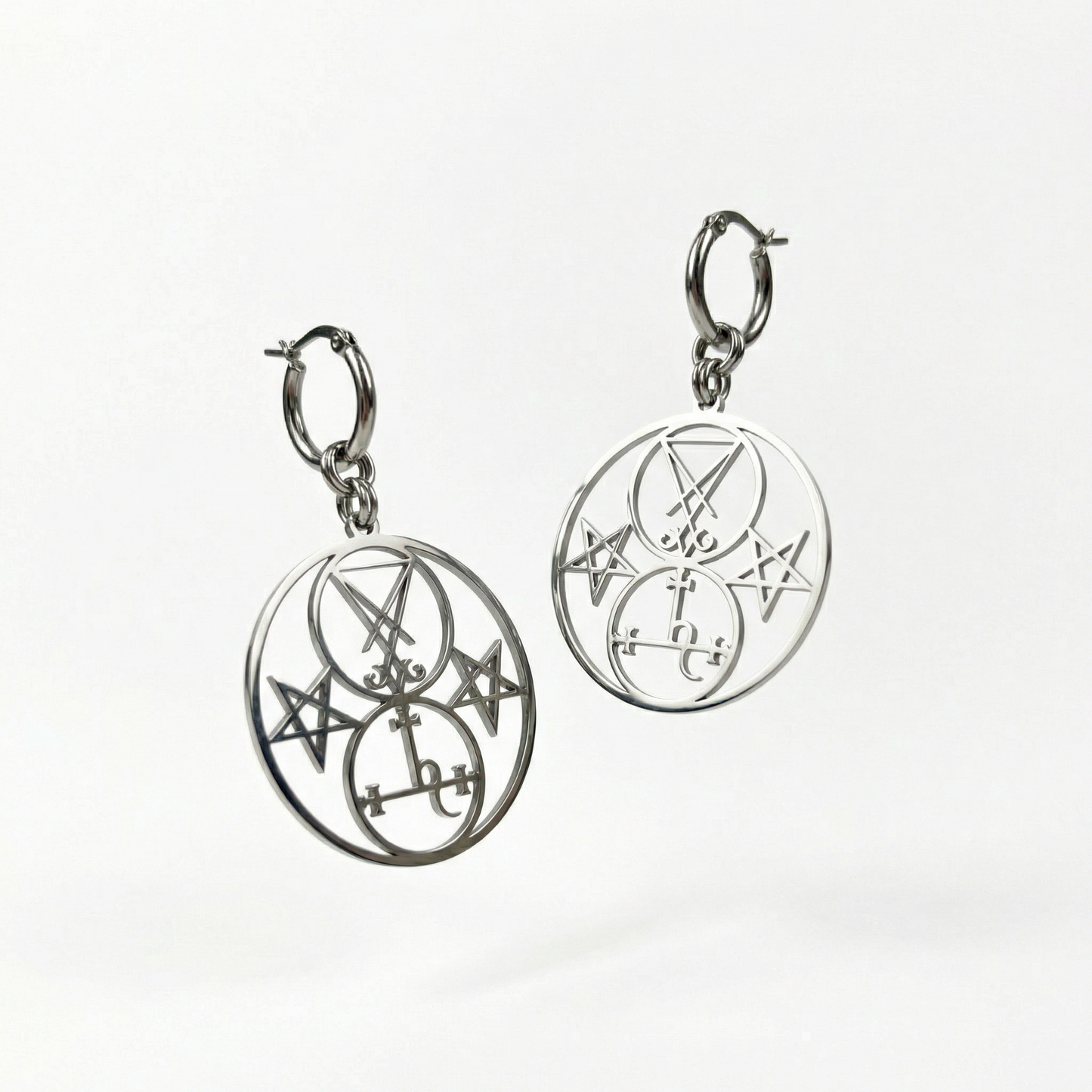 Luciferian earrings, Lilith and Lucifer sigils, inverted pentacle Baguette Magick