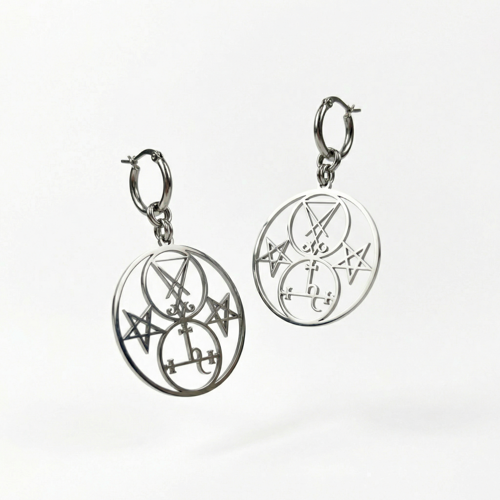 Luciferian earrings, Lilith and Lucifer sigils, inverted pentacle Baguette Magick