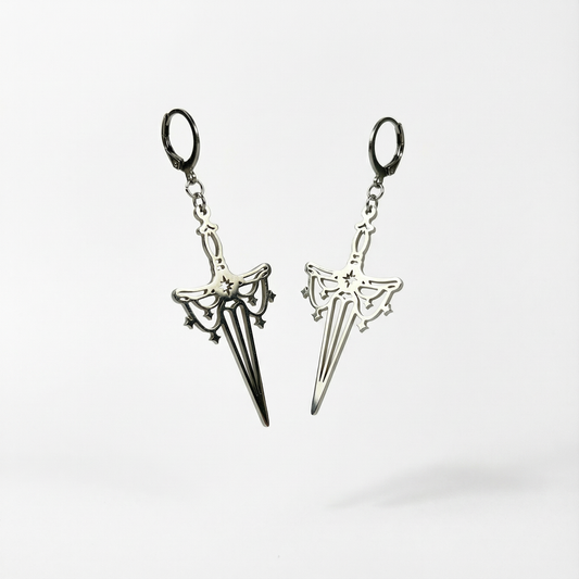 Athame dagger earrings, silver tone stainless steel