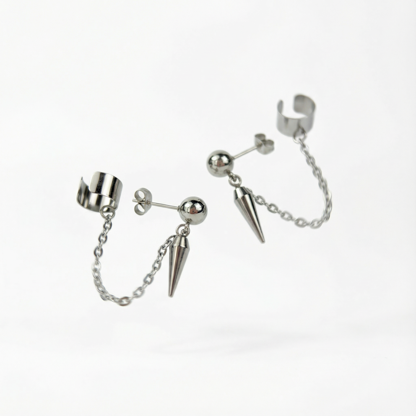 Spike, chain and cuff stud earring, mono or pair Baguette Magick