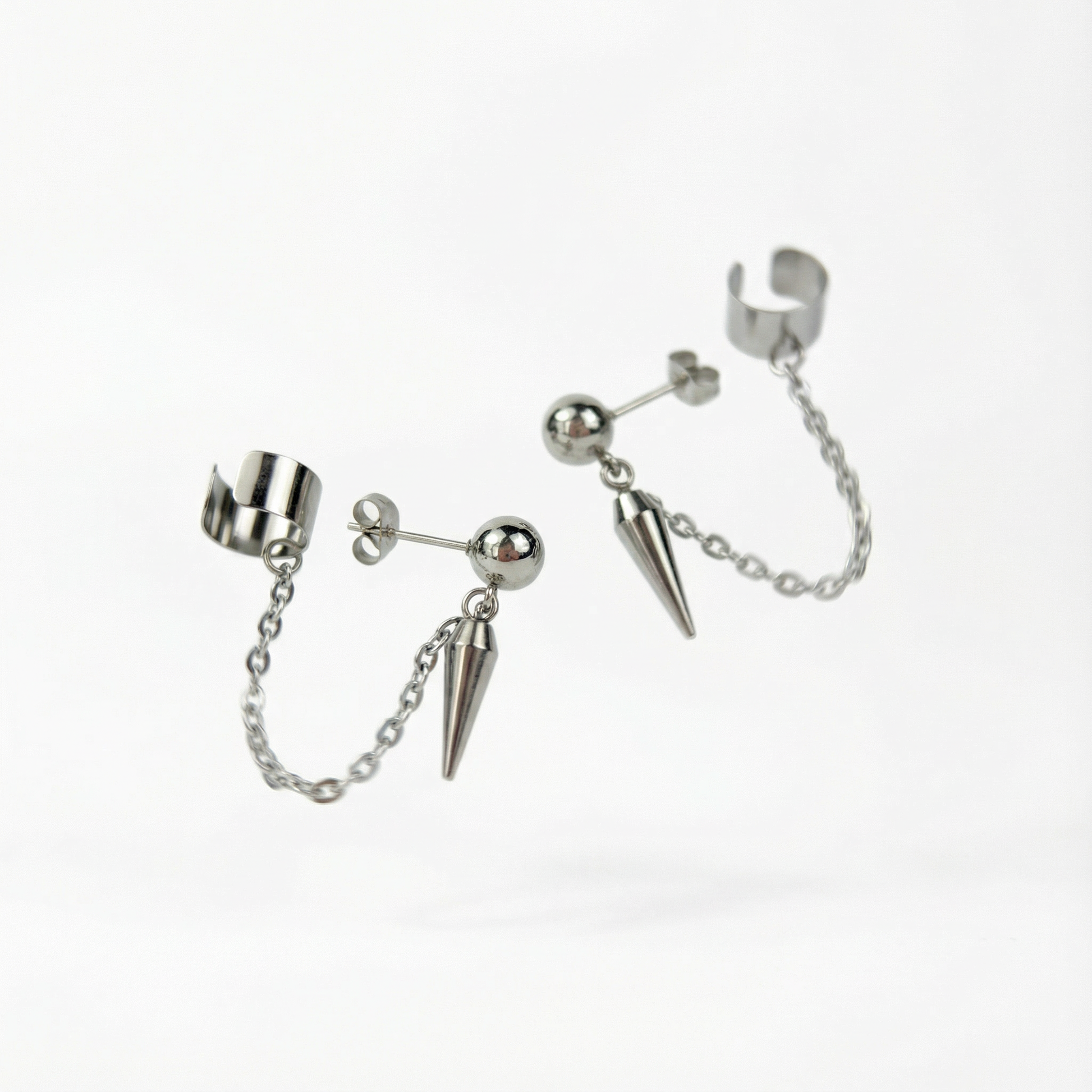 Spike, chain and cuff stud earring, mono or pair Baguette Magick