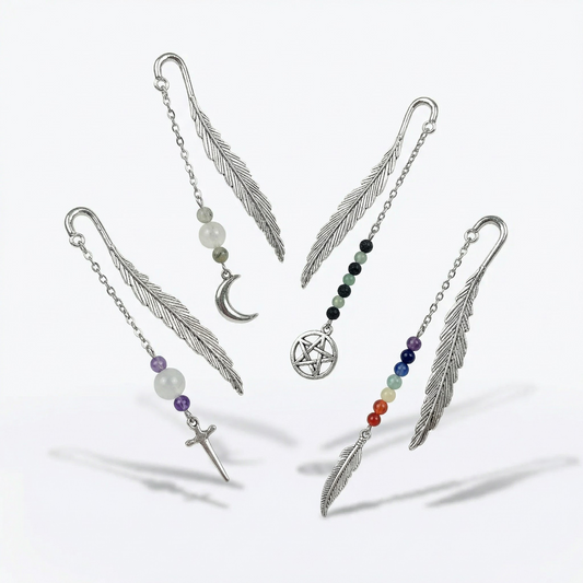 Small bookmark for your grimoire, book, journal, with gemstones and charms Baguette Magick