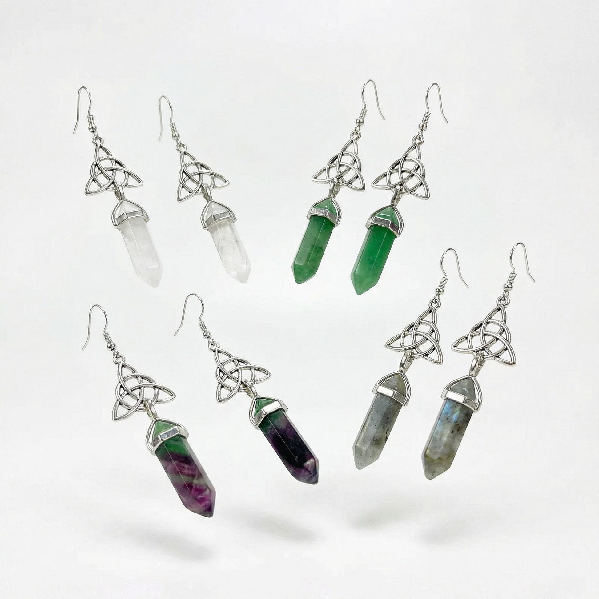 Triquetra and gemstones Celtic earrings Baguette Magick