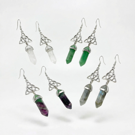 Triquetra and gemstones Celtic earrings Baguette Magick