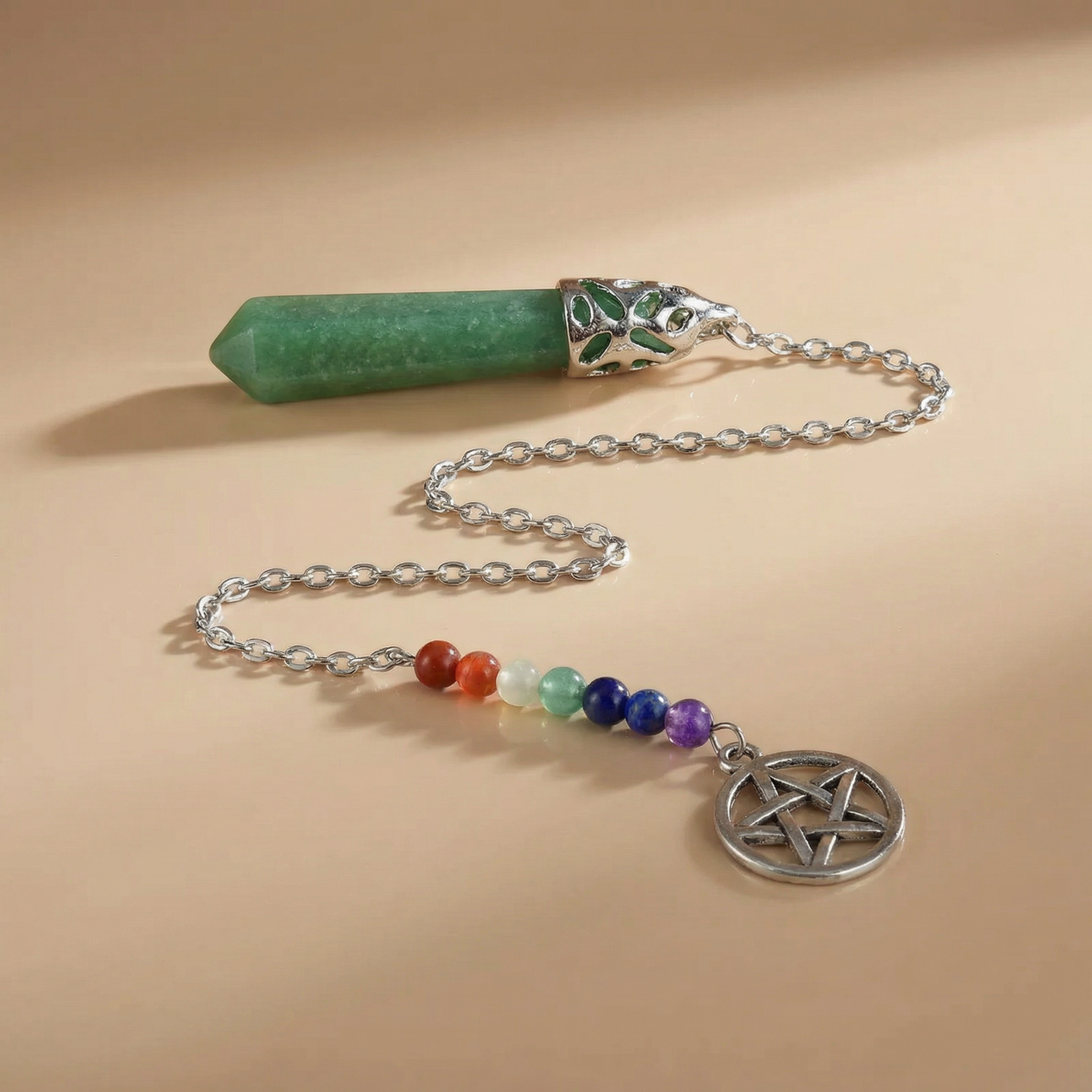 7 chakras aventurine pendulum with a pentacle Baguette Magick
