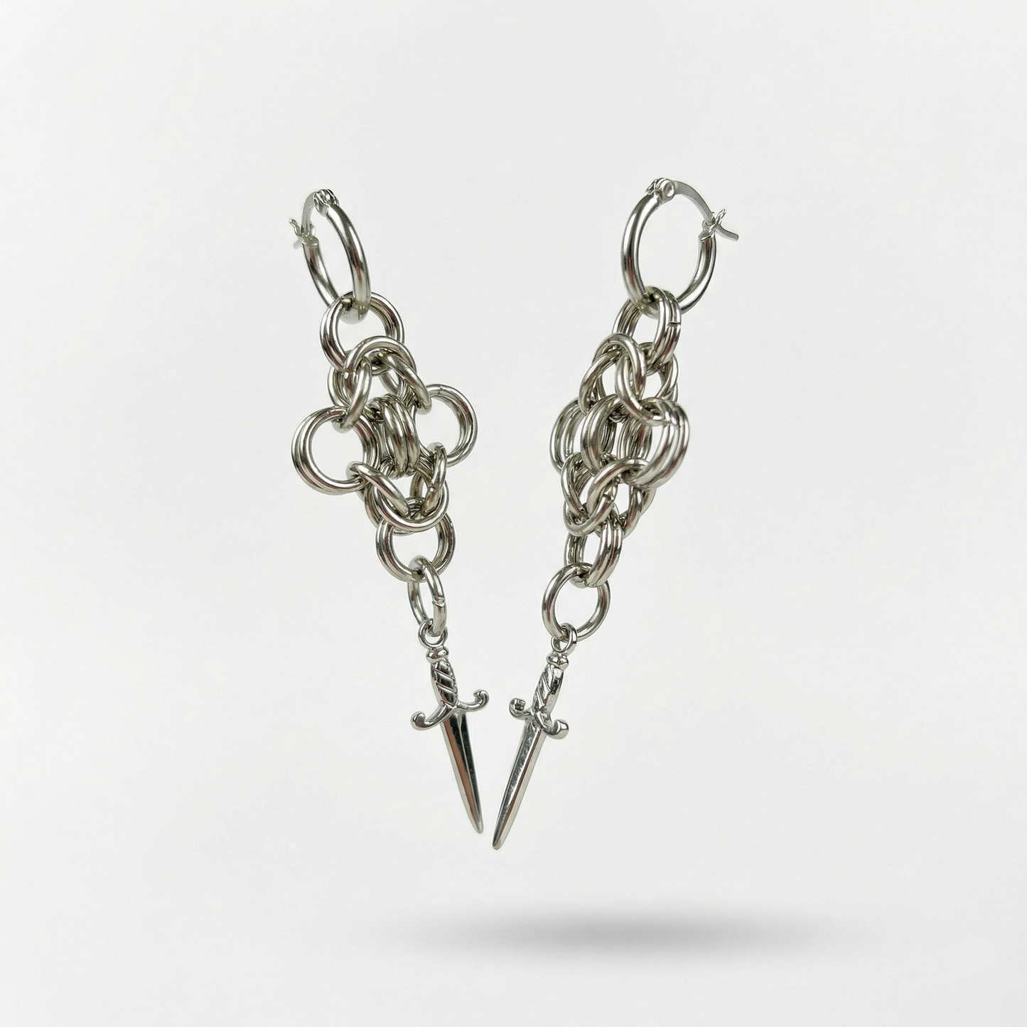 Dagger chainmail earrings, stainless steel Baguette Magick