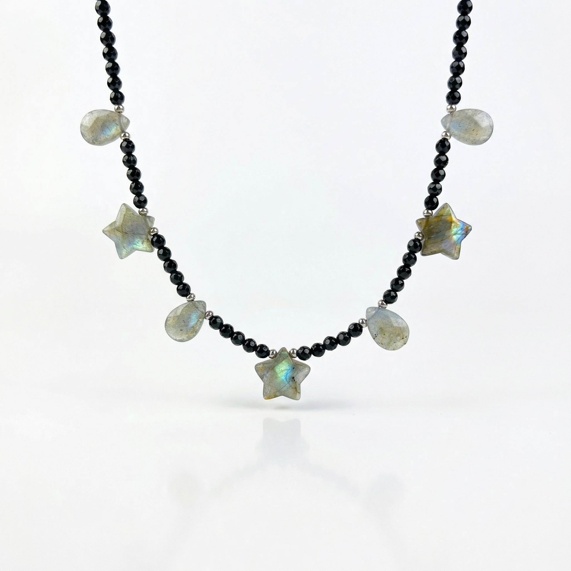 Labradorite stars and drops, onyx cosmic fairy necklace Baguette Magick