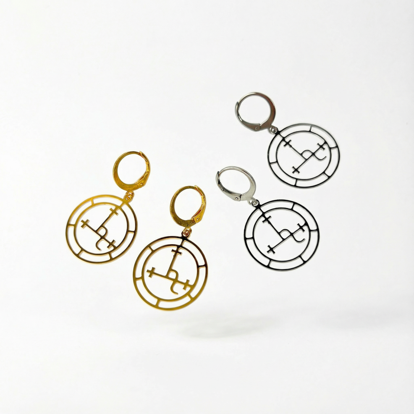 Lilith sigil earrings, gold or silver tone, stainless steel