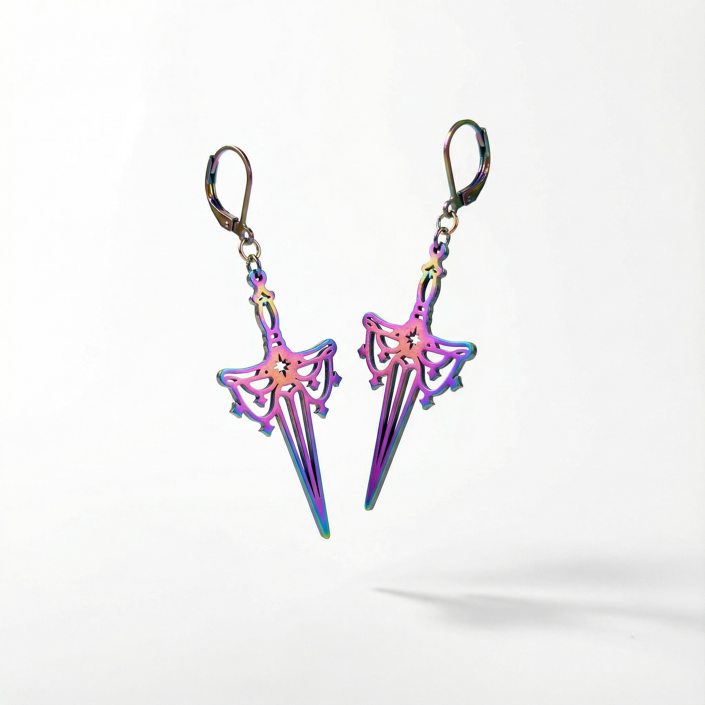 Rainbow athame dagger earrings